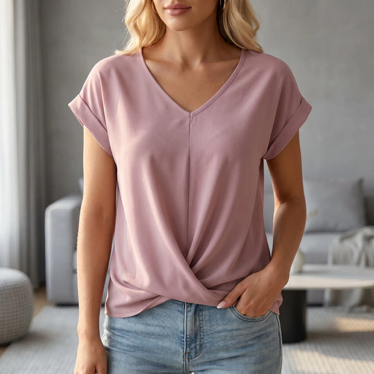 Alicia  - Twist Front V-Neck Top