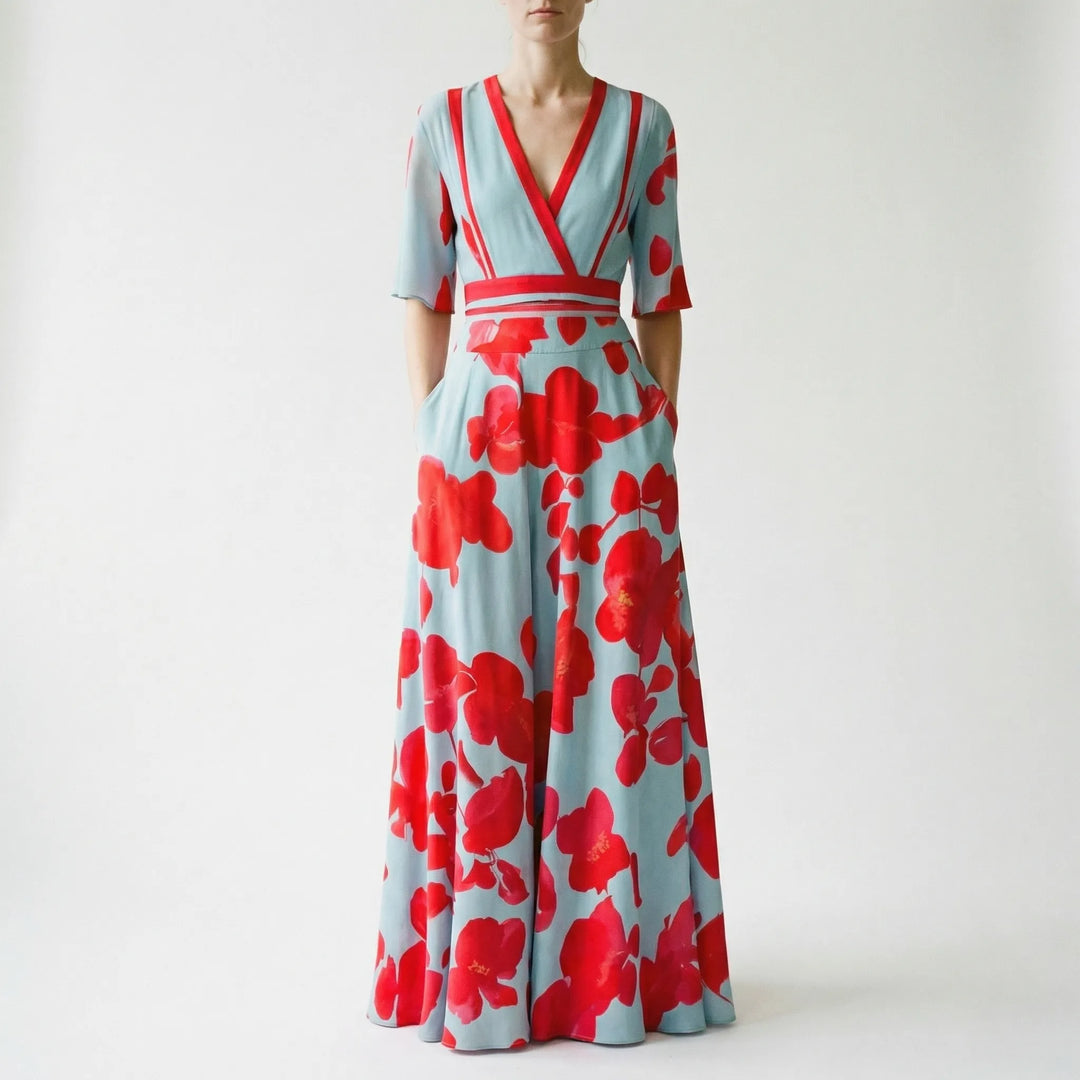 Alison  - Floral Print V-Neck Maxi Dress