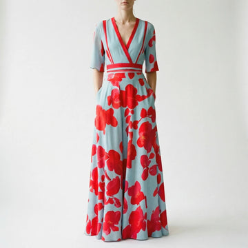 Alison  - Floral Print V-Neck Maxi Dress
