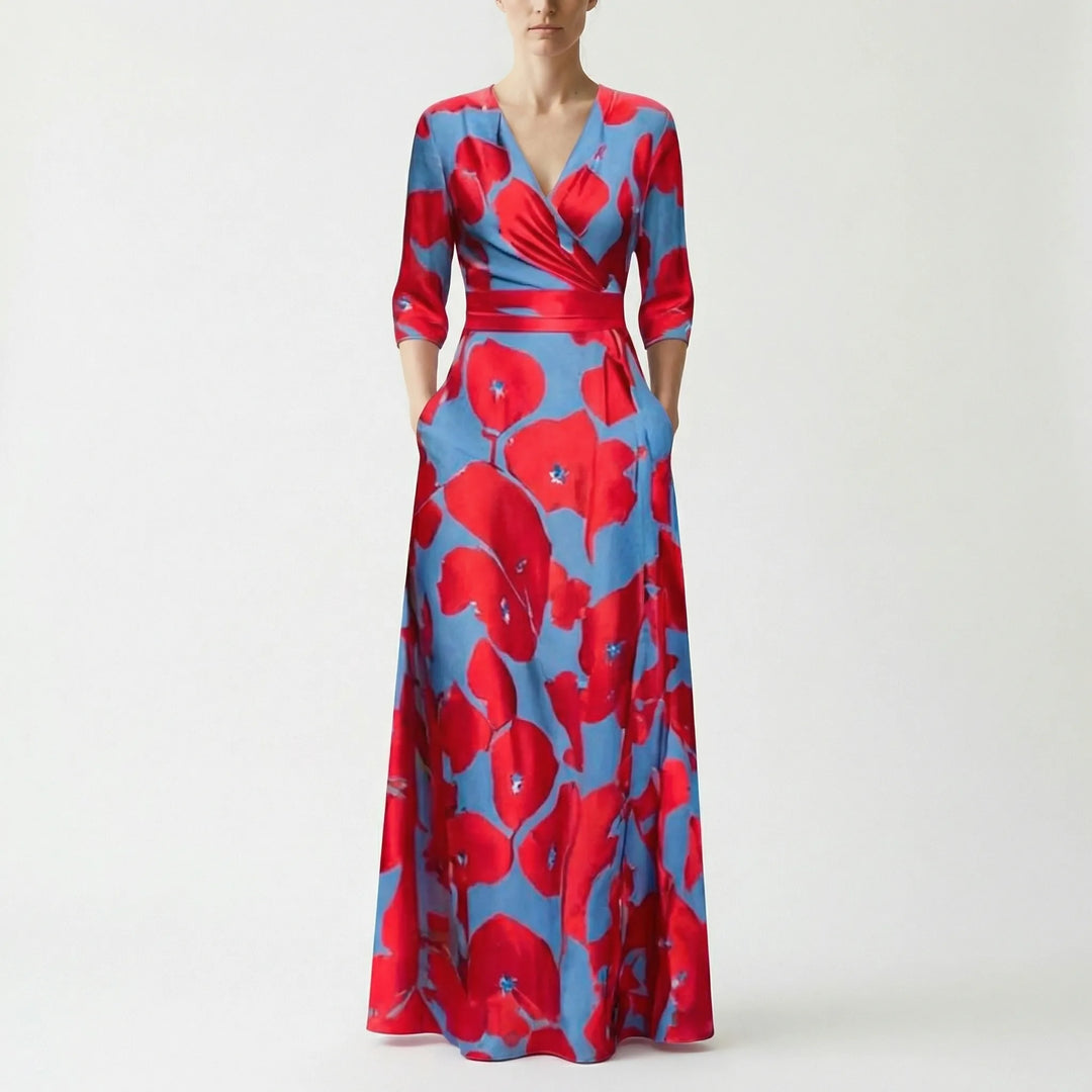 Alison  - Floral Print V-Neck Maxi Dress