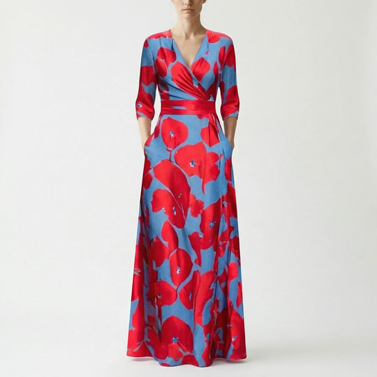 Alison  - Floral Print V-Neck Maxi Dress