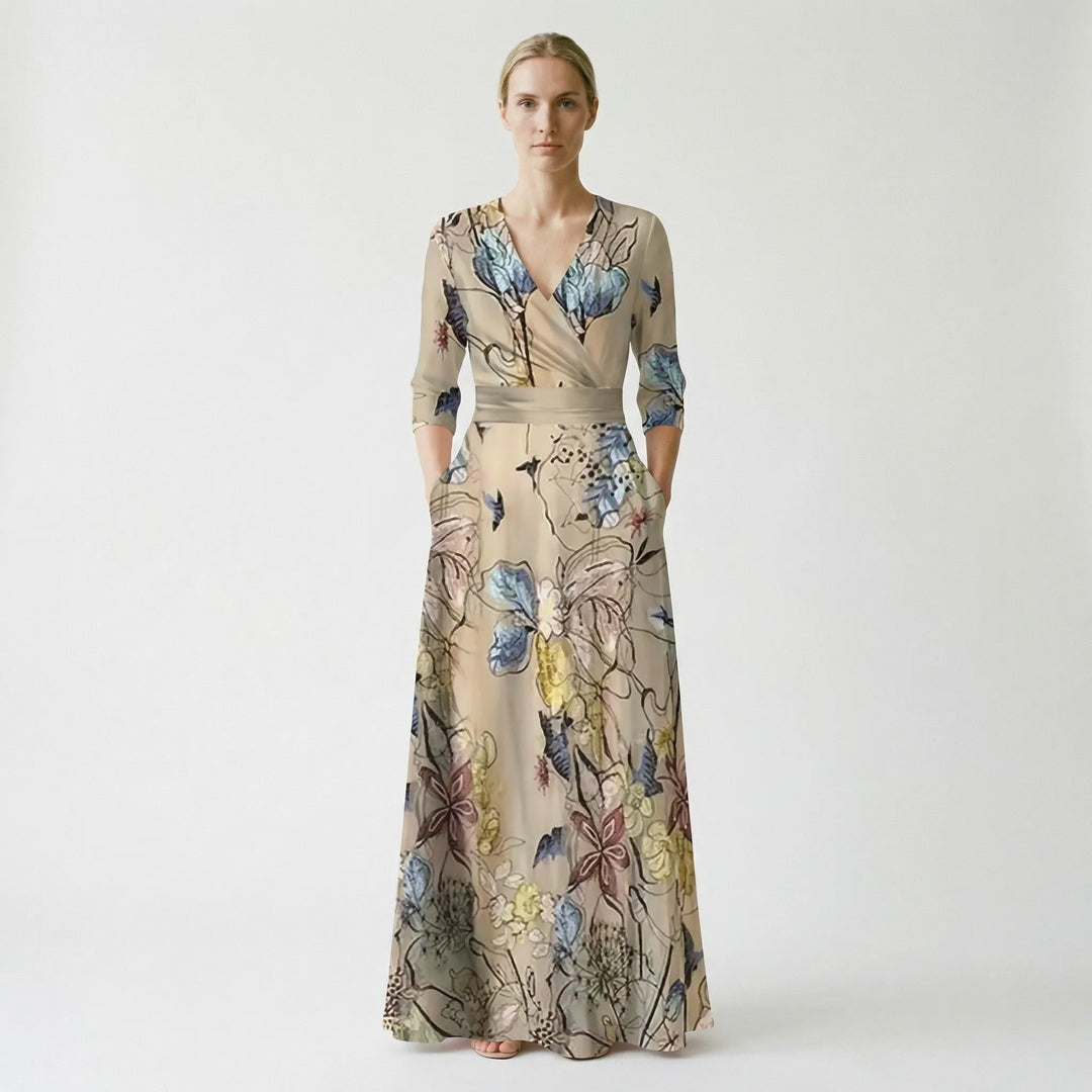 Alison  - Floral Print V-Neck Maxi Dress