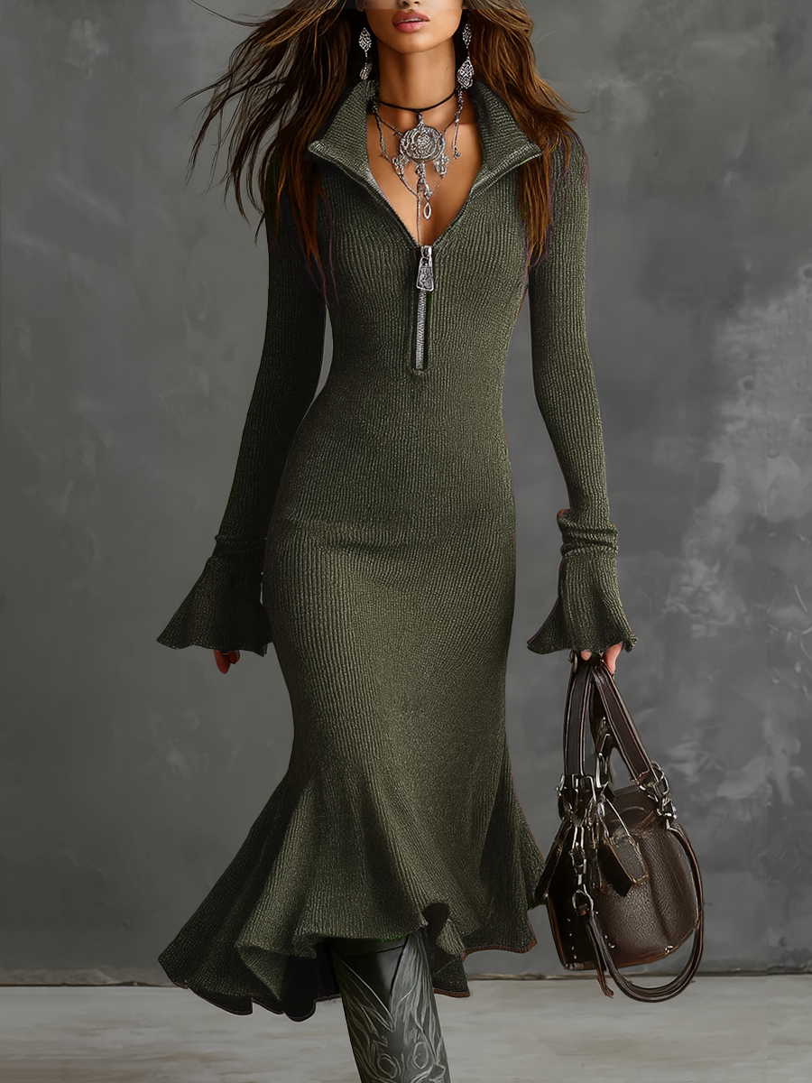 Alma  - Ribbed Knit Midi Dress 