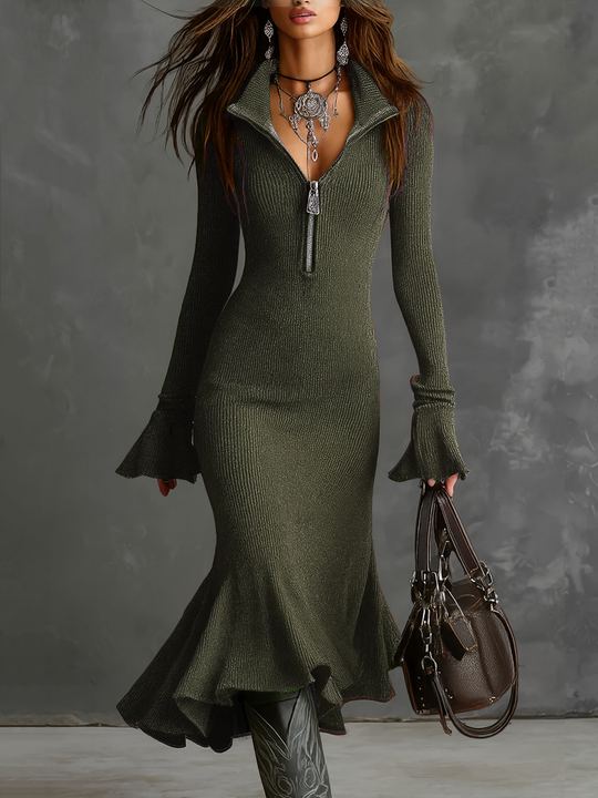 Alma  - Ribbed Knit Midi Dress 