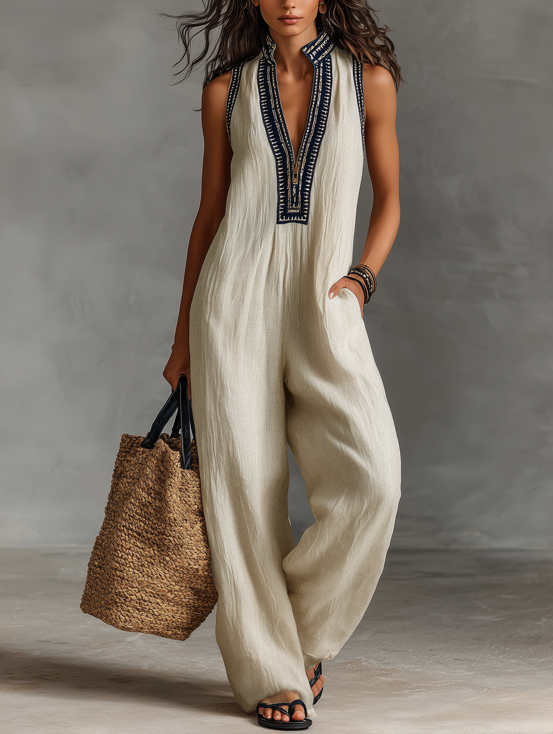 Alyssa  - Sleeveless Wide Leg Jumpsuit Summer Travel Wear