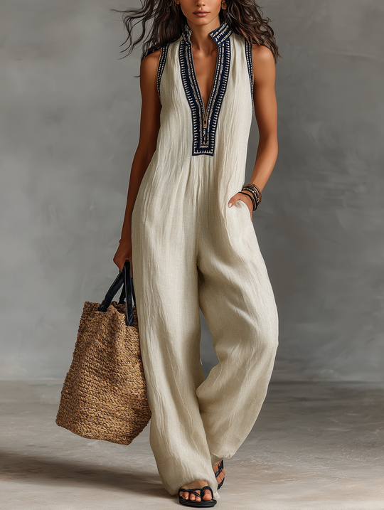 Alyssa  - Sleeveless Wide Leg Jumpsuit Summer Travel Wear