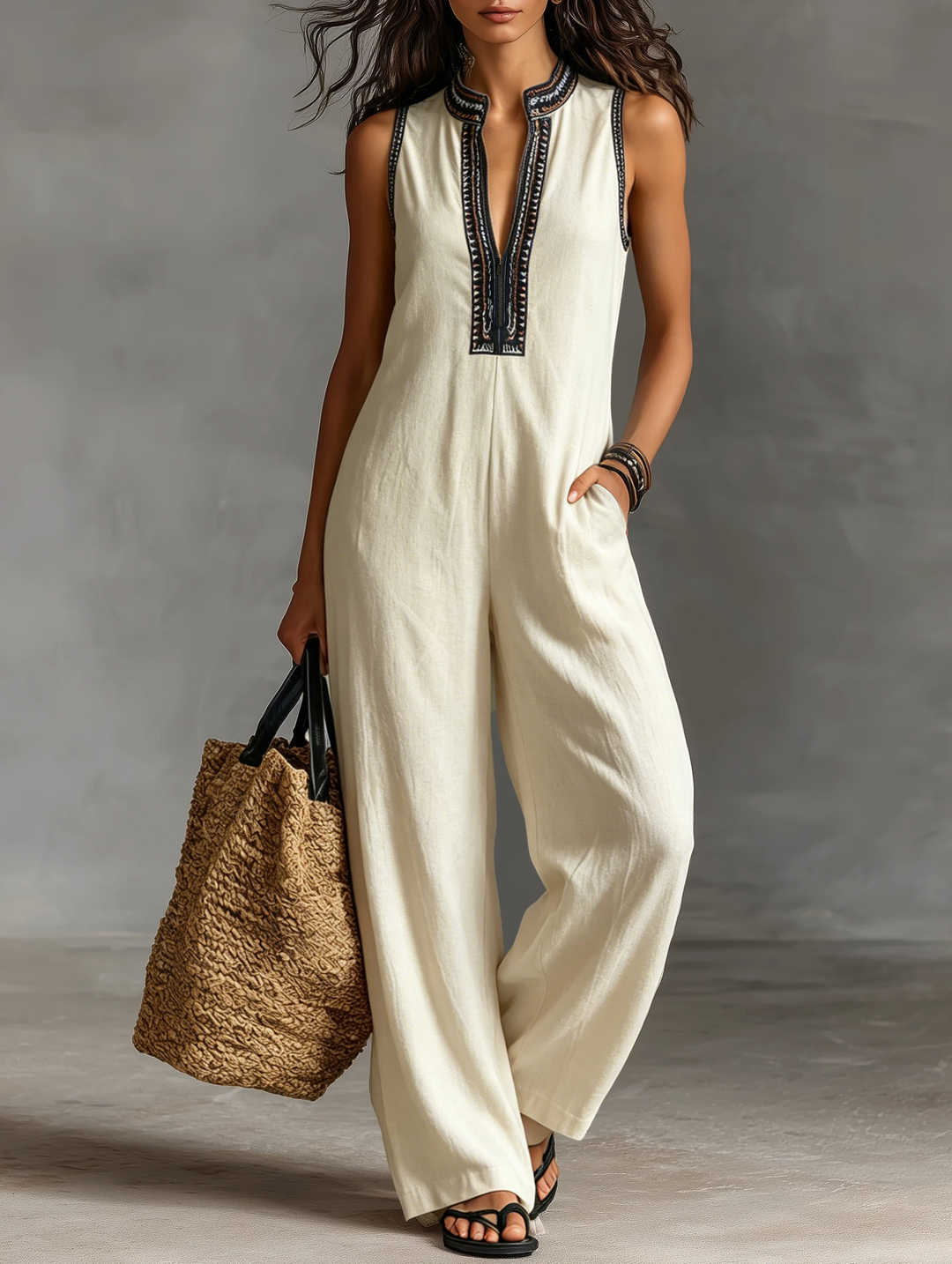 Alyssa  - Sleeveless Wide Leg Jumpsuit Summer Travel Wear