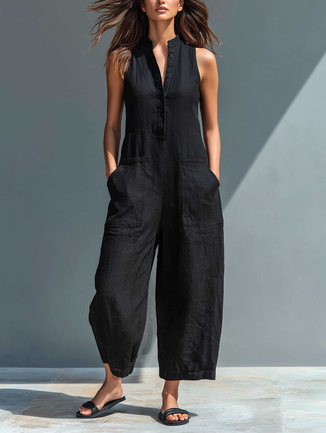 Amanda  - Relaxed Sleeveless Wide-Leg Jumpsuit Casual Weekend Outings