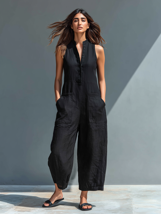 Amanda  - Relaxed Sleeveless Wide-Leg Jumpsuit Casual Weekend Outings