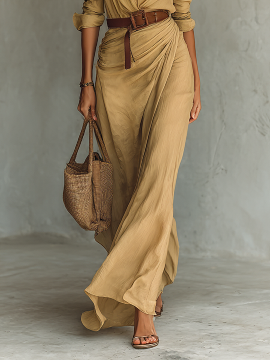 Andrea  - Long Sleeve Maxi Dress Office To Evening