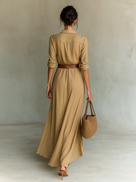 Andrea  - Long Sleeve Maxi Dress Office To Evening