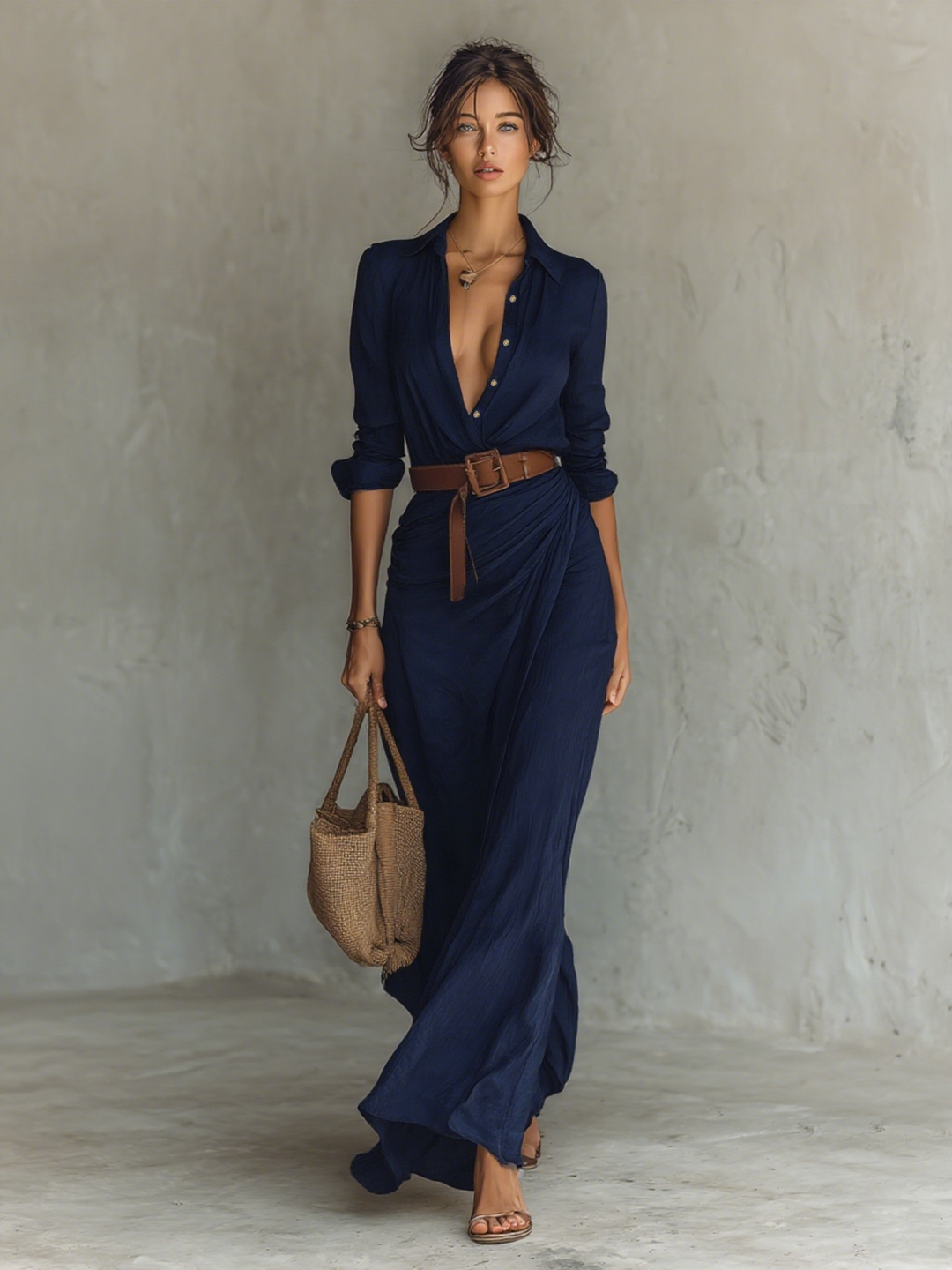 Andrea  - Long Sleeve Maxi Dress Office To Evening