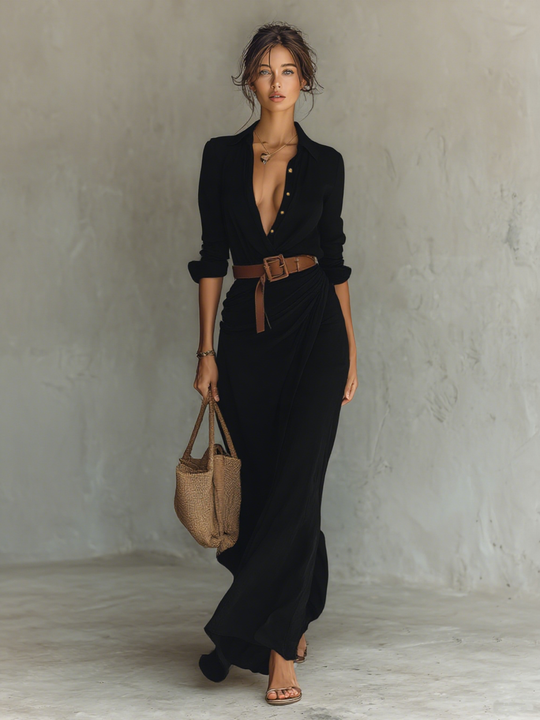 Andrea  - Long Sleeve Maxi Dress Office To Evening