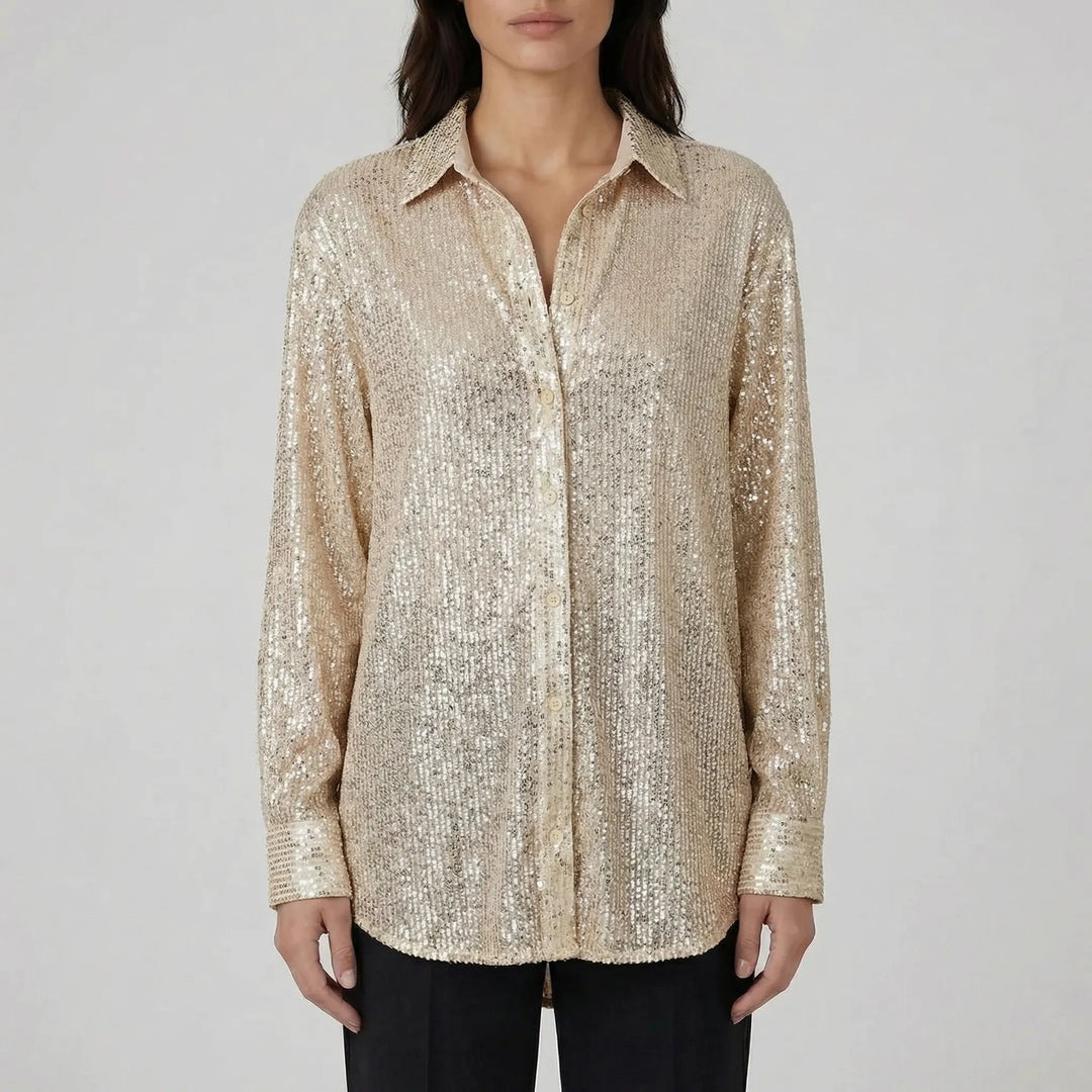 Angelica  - Oversized Sequin Button-Down Blouse
