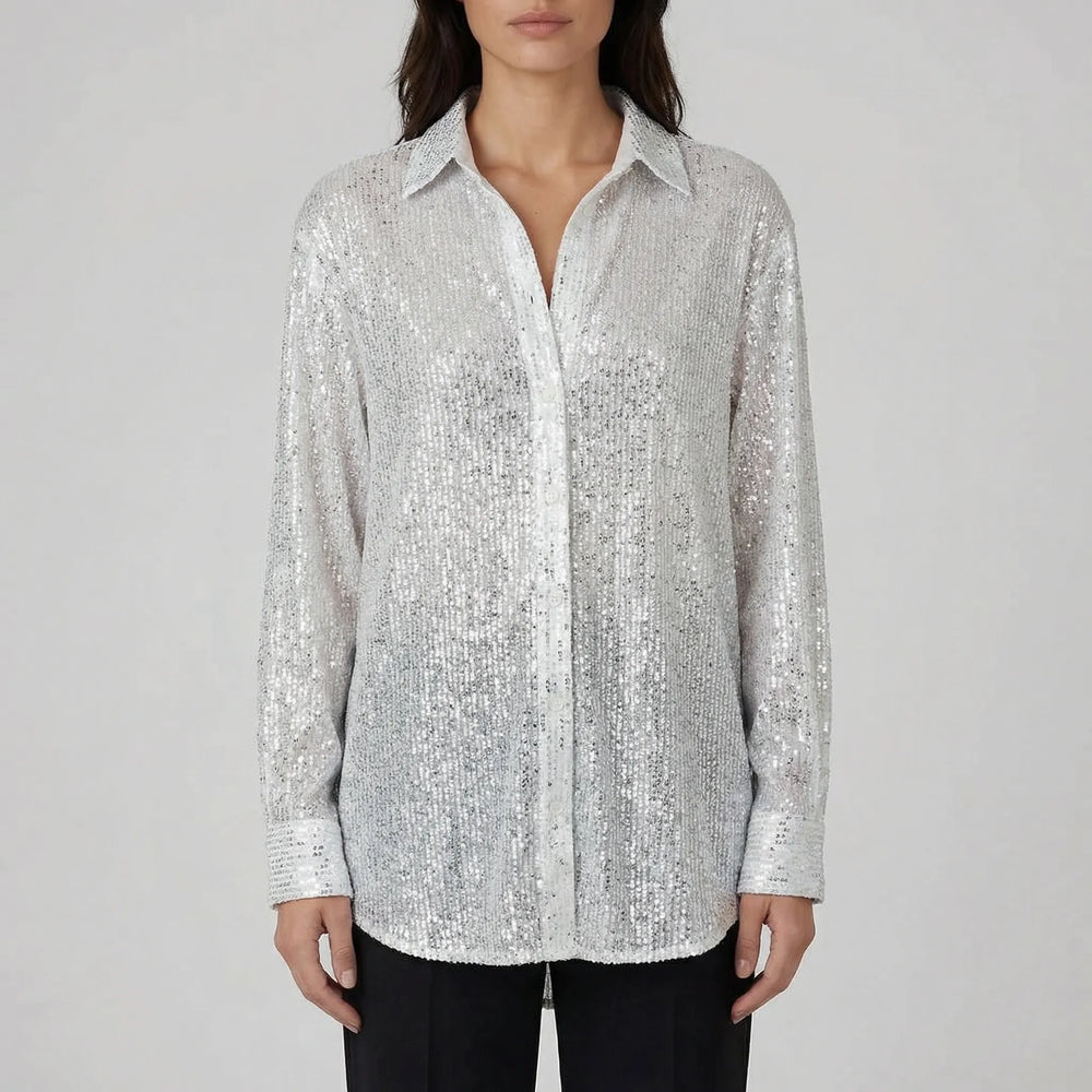 Angelica  - Oversized Sequin Button-Down Blouse