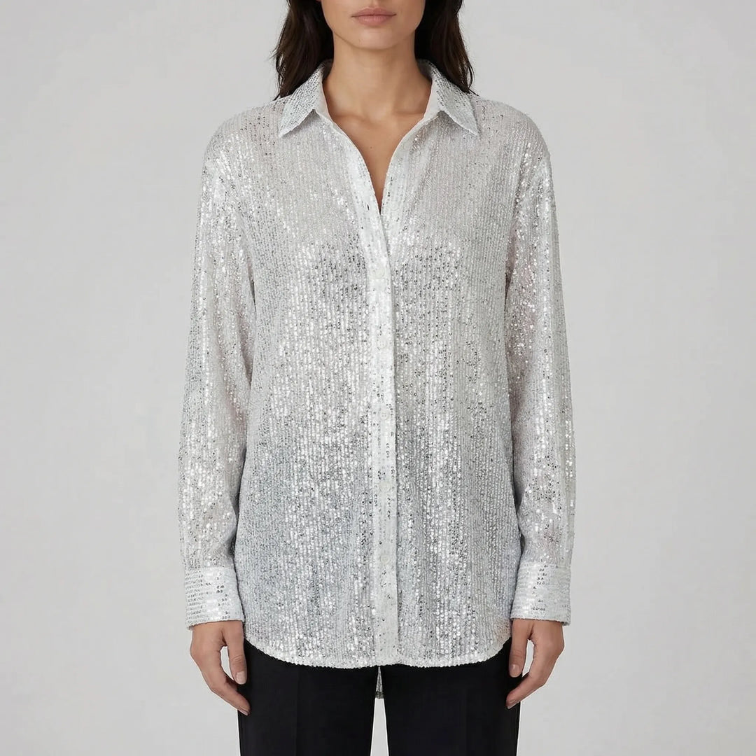 Angelica  - Oversized Sequin Button-Down Blouse