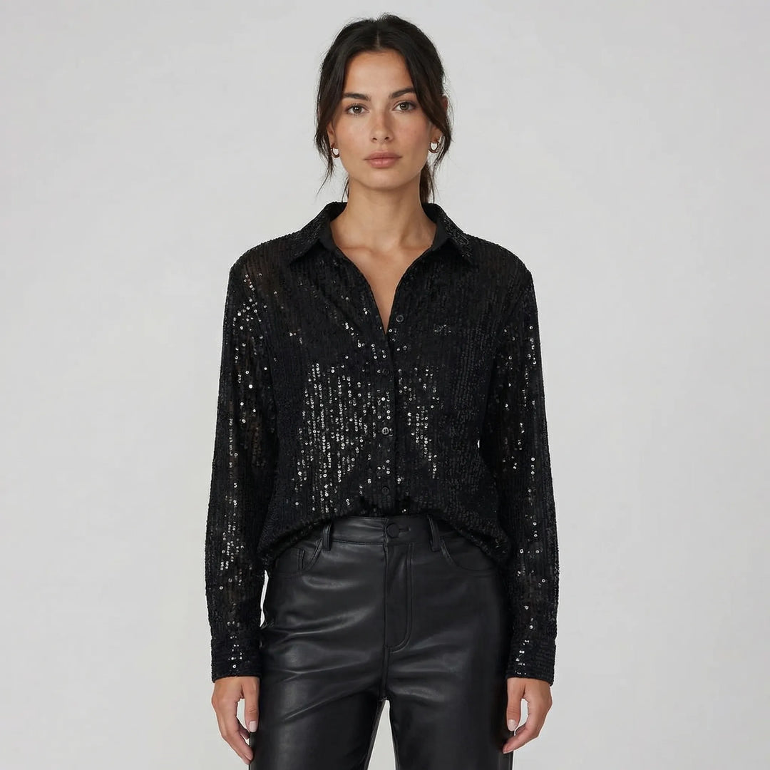 Angelica  - Oversized Sequin Button-Down Blouse