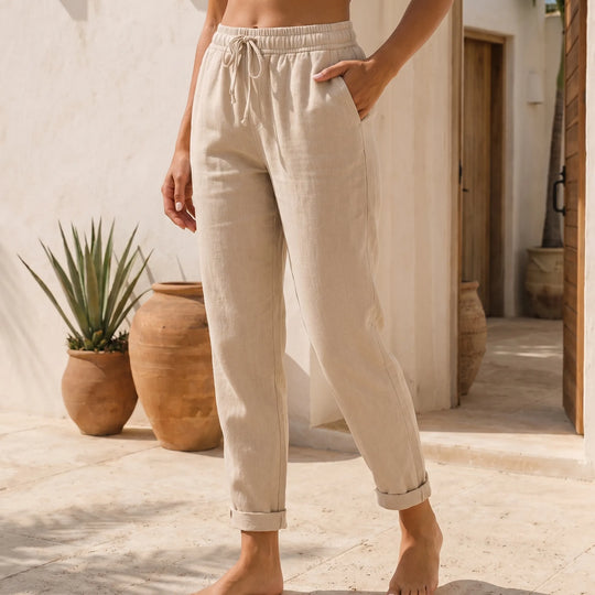 Arlene  - Elastic Waist Drawstring Casual Pants