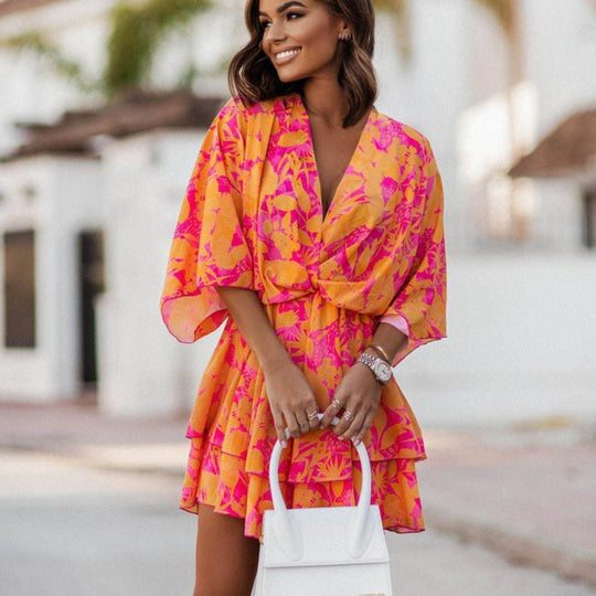 women floral mini dress in pink for summer outings 0
