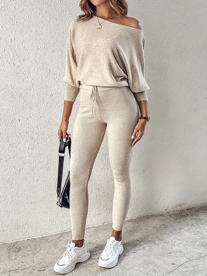 women ribbed knit set in black for casual wear 0