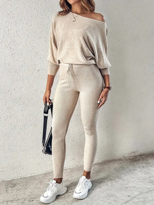 women ribbed knit set in black for casual wear 0