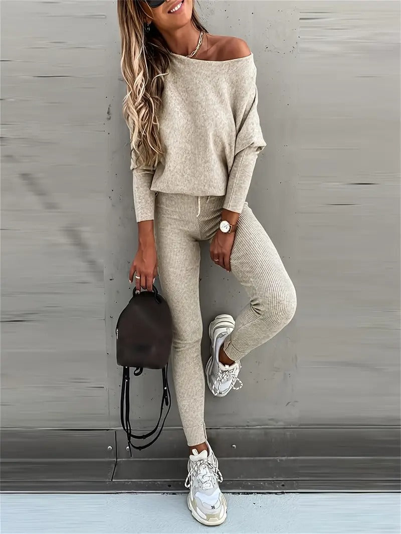 women ribbed knit set in black for casual wear 1
