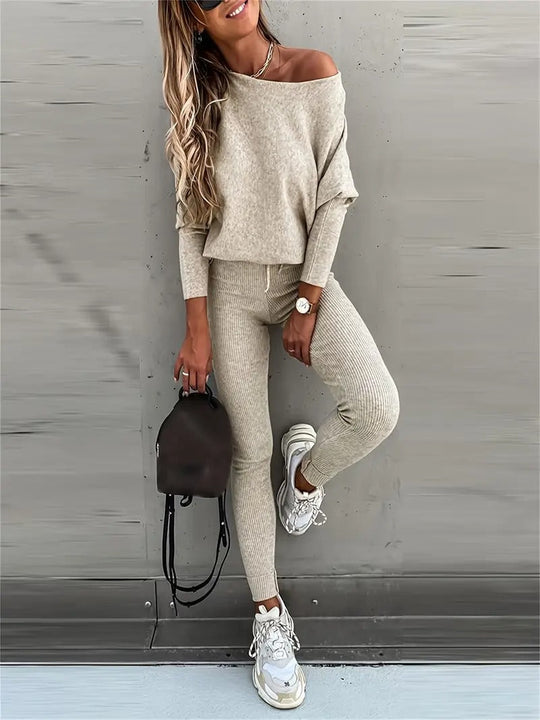 women ribbed knit set in black for casual wear 1