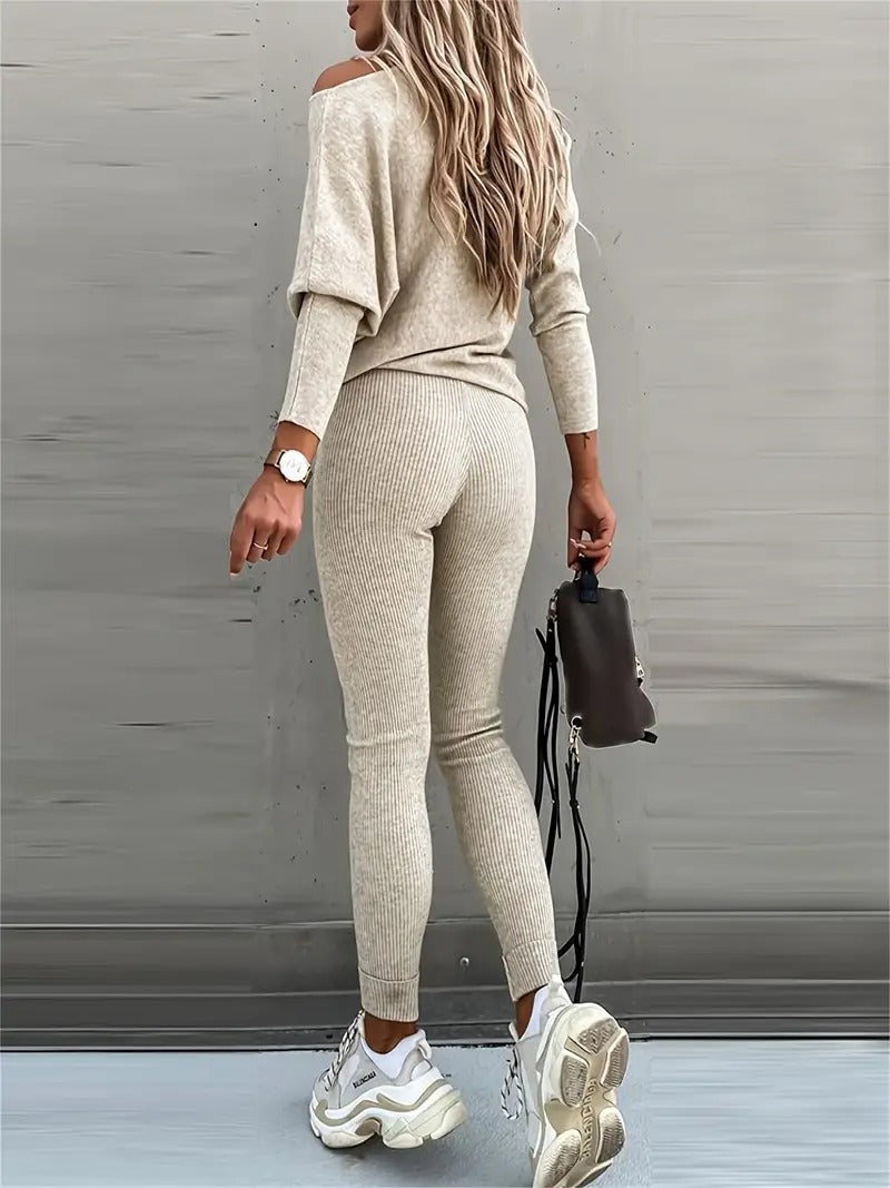 women ribbed knit set in black for casual wear 2