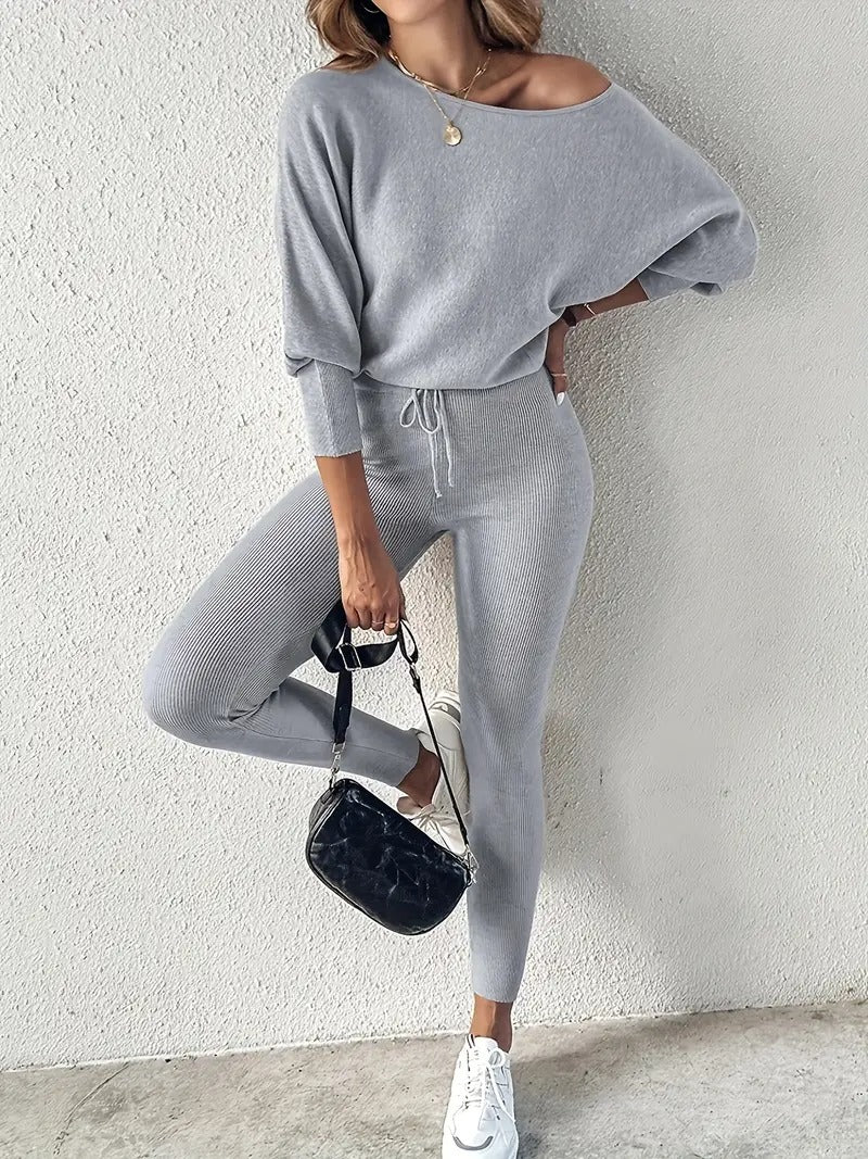 women ribbed knit set in black for casual wear 6