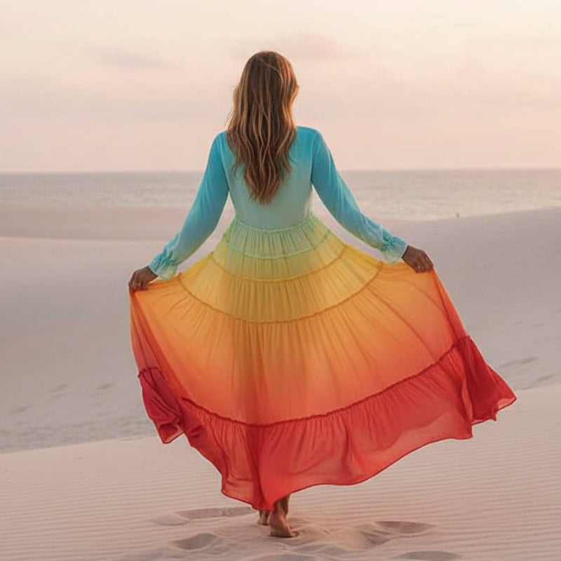 women cotton dress in rainbow for summer outings 1