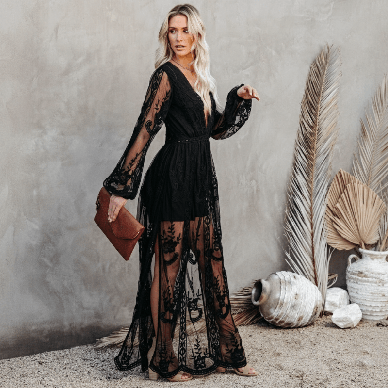 women lace maxi dress in blue for formal occasions 2