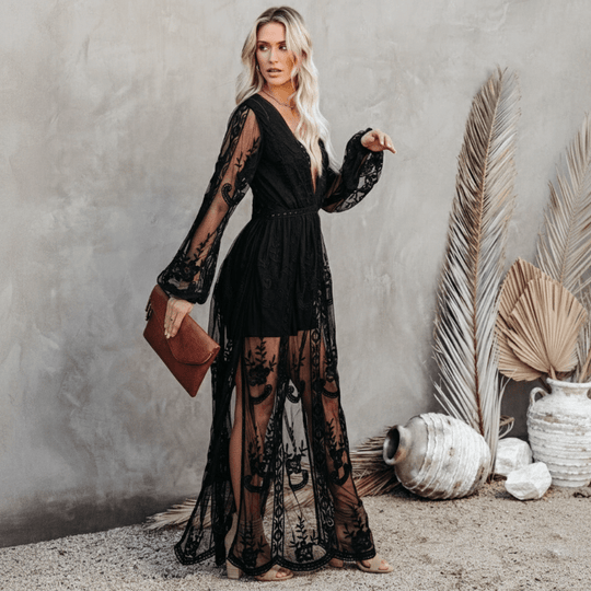 women lace maxi dress in blue for formal occasions 2