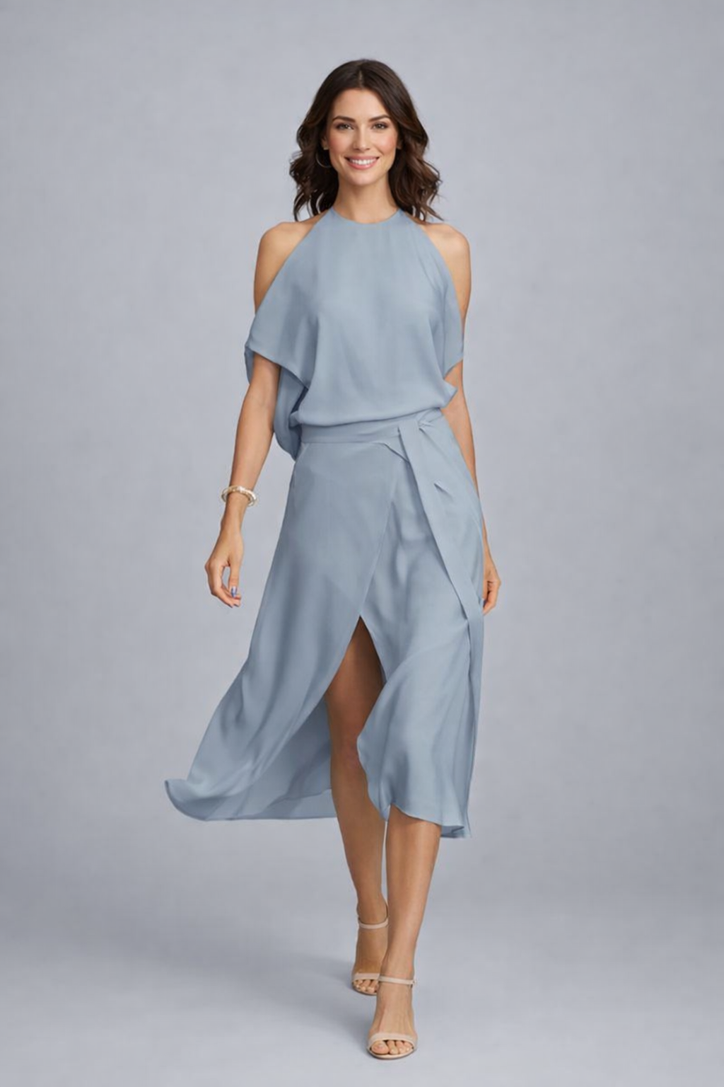 Bernice  - Halterneck Draped Midi Dress