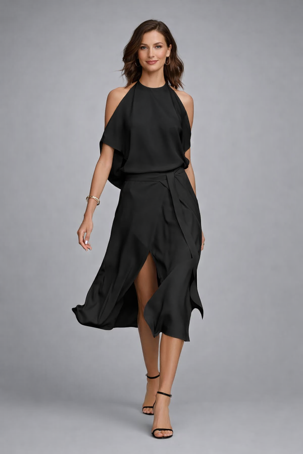 Bernice  - Halterneck Draped Midi Dress