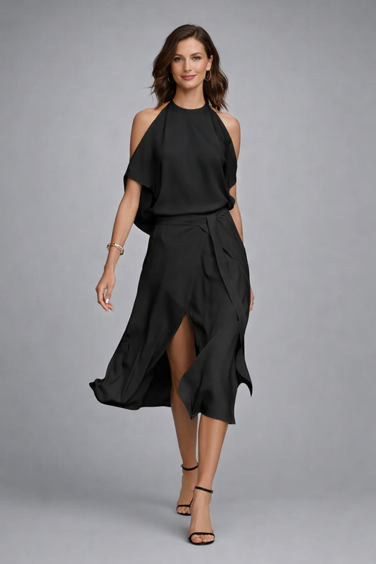 Bernice  - Halterneck Draped Midi Dress