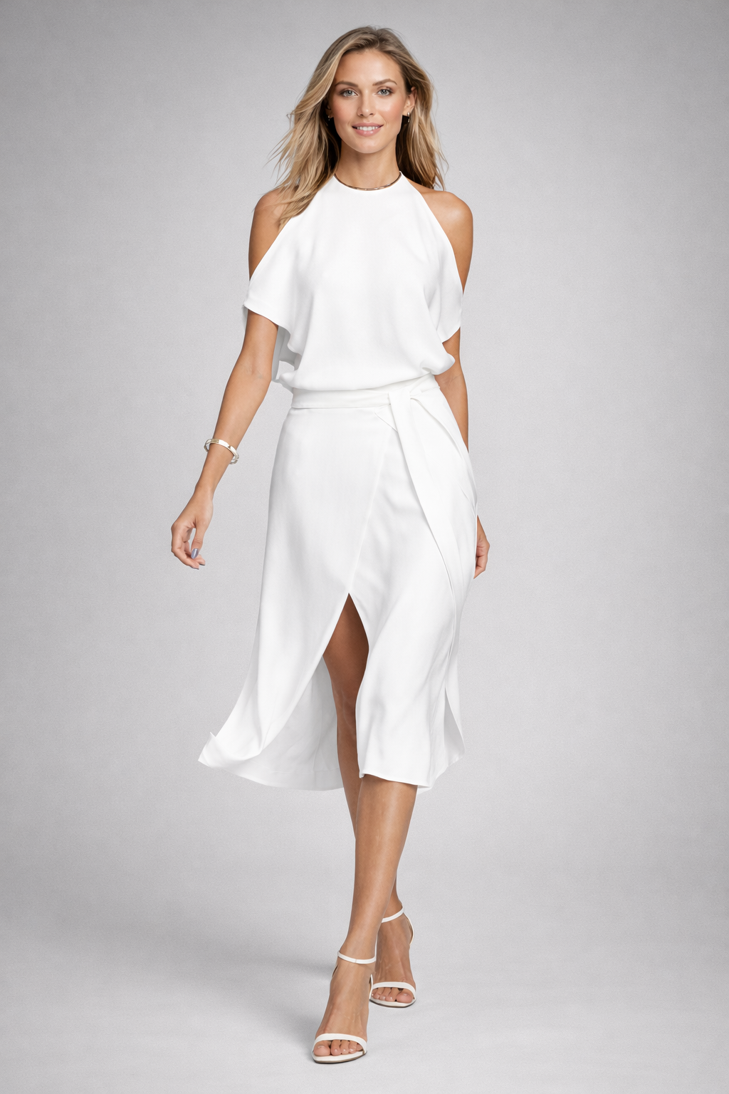 Bernice  - Halterneck Draped Midi Dress