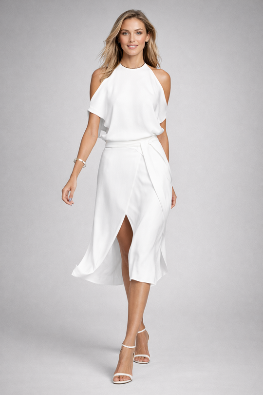 Bernice  - Halterneck Draped Midi Dress