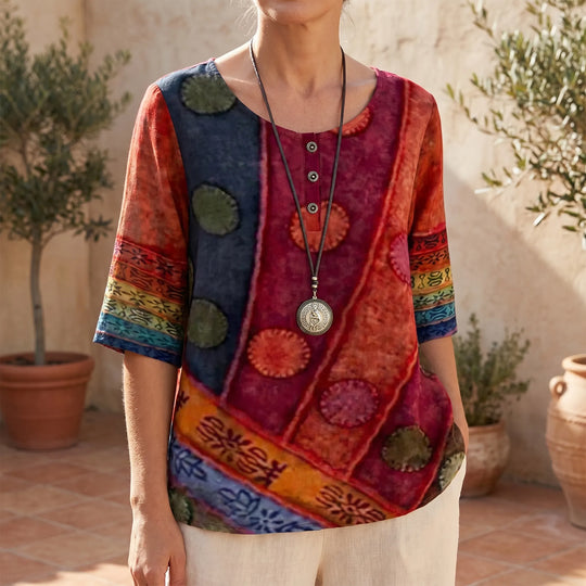 Betty  - Bohemian Patchwork Short Sleeve Top