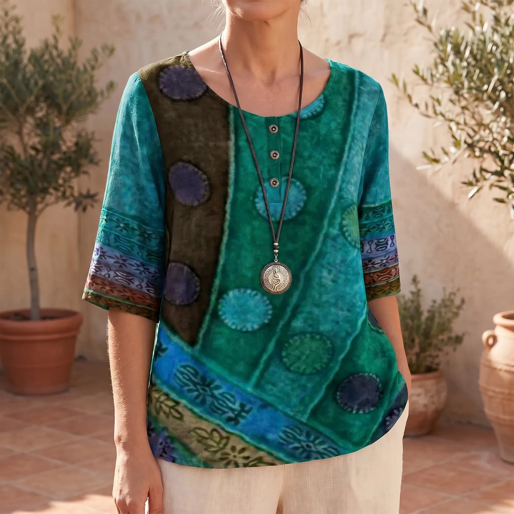 Betty  - Bohemian Patchwork Short Sleeve Top