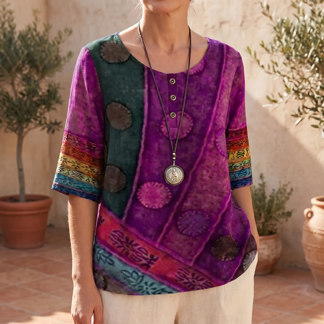 Betty  - Bohemian Patchwork Short Sleeve Top