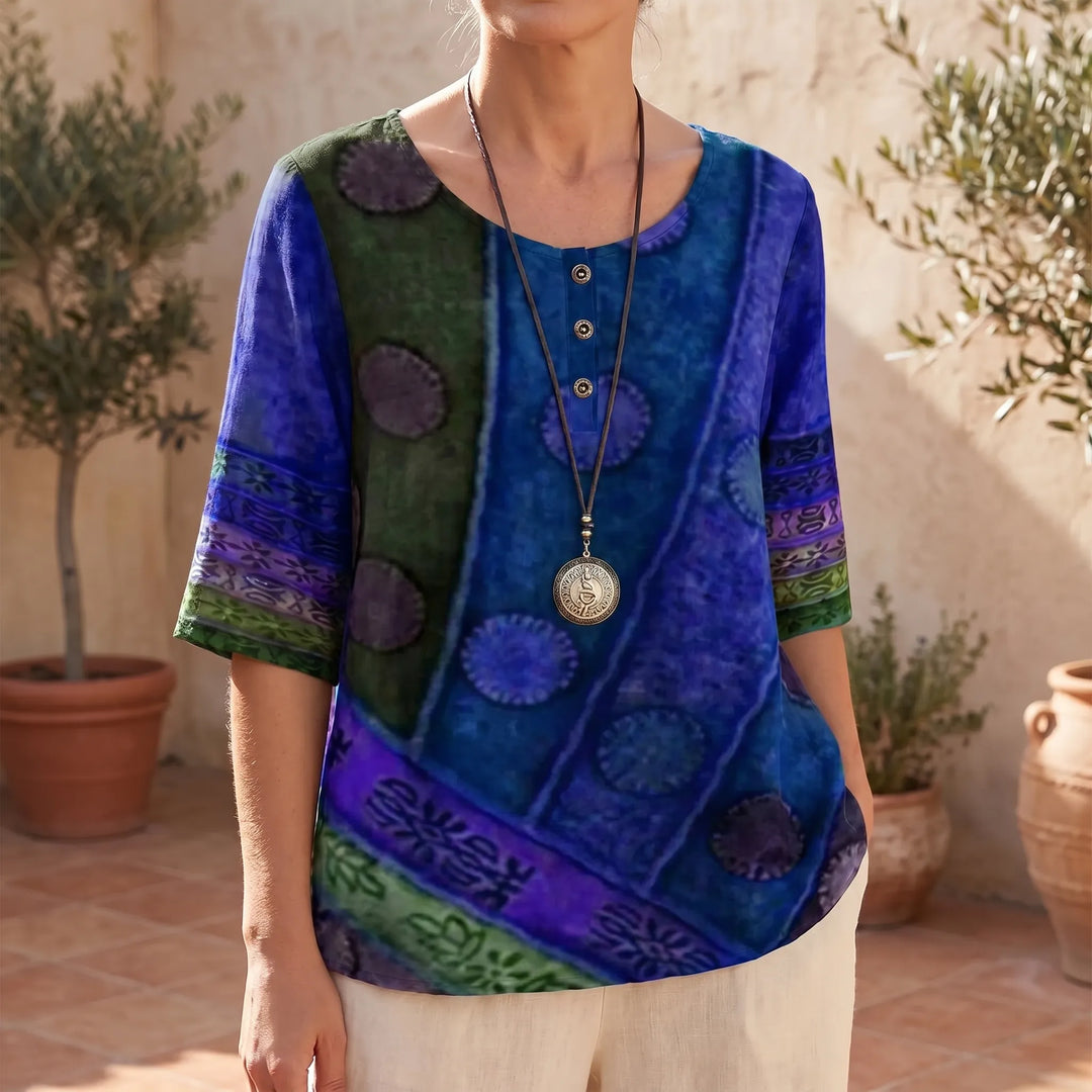 Betty  - Bohemian Patchwork Short Sleeve Top