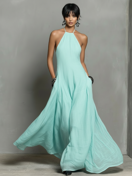 Blanca  - Minimalist Halter Maxi Dress Warm Weather Styling