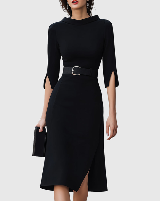 women midi dress in black for formal occasions 0