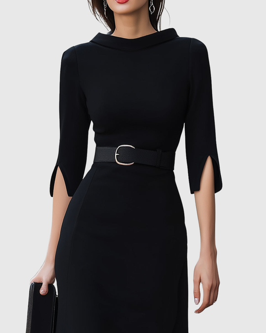 women midi dress in black for formal occasions 2