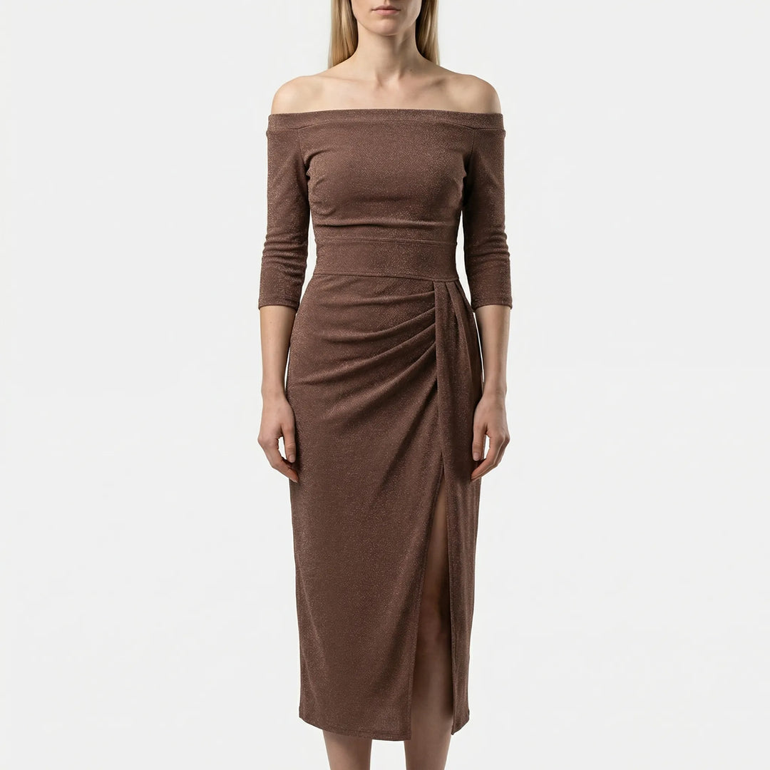 Carole  - Off-Shoulder Midi Dress With Side Slit