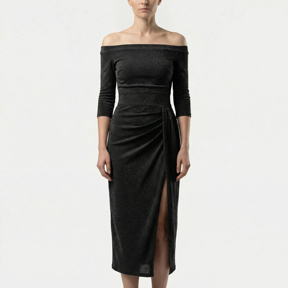 Carole  - Off-Shoulder Midi Dress With Side Slit