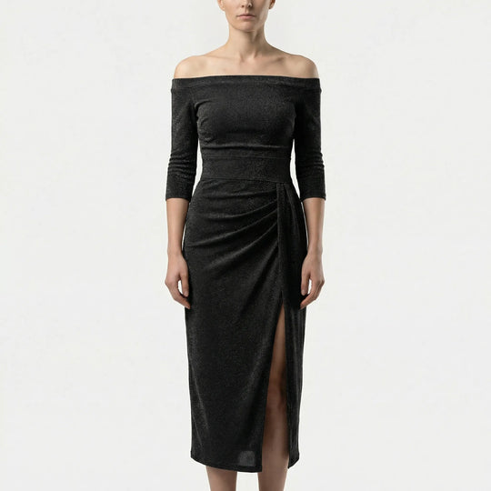 Carole  - Off-Shoulder Midi Dress With Side Slit