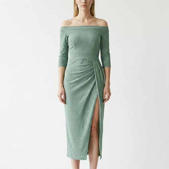 Carole  - Off-Shoulder Midi Dress With Side Slit