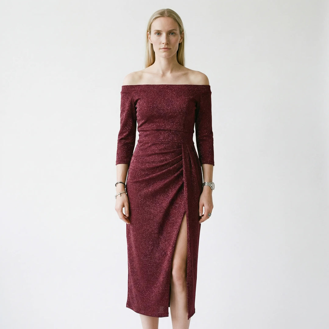 Carole  - Off-Shoulder Midi Dress With Side Slit