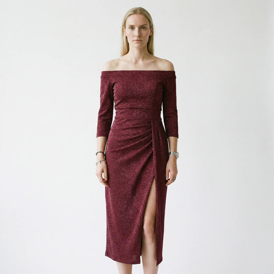 Carole  - Off-Shoulder Midi Dress With Side Slit